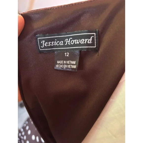Y2K Jessica Howard Dress Brown White Polka Dot Sleeveless Midi Career Casual - Picture 3 of 16